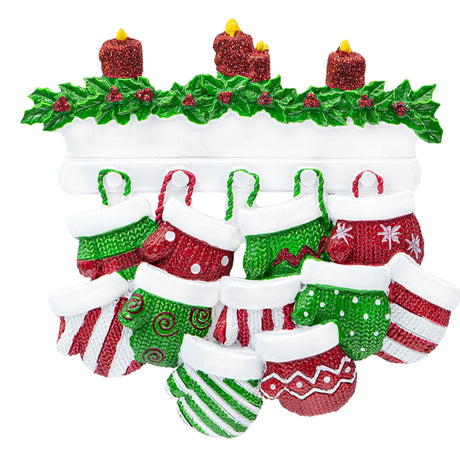 Personalized Mitten Family of 11 Christmas Ornament