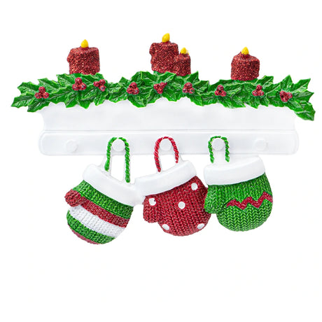 Personalized Mitten Family of 3 Christmas Ornament