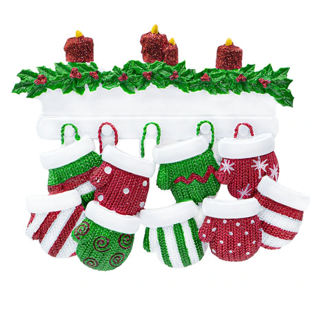 Personalized Mitten Family of 9 Christmas Ornament