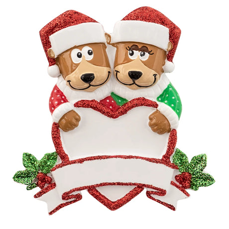 Personalized Brown Bear Couple Christmas Ornament