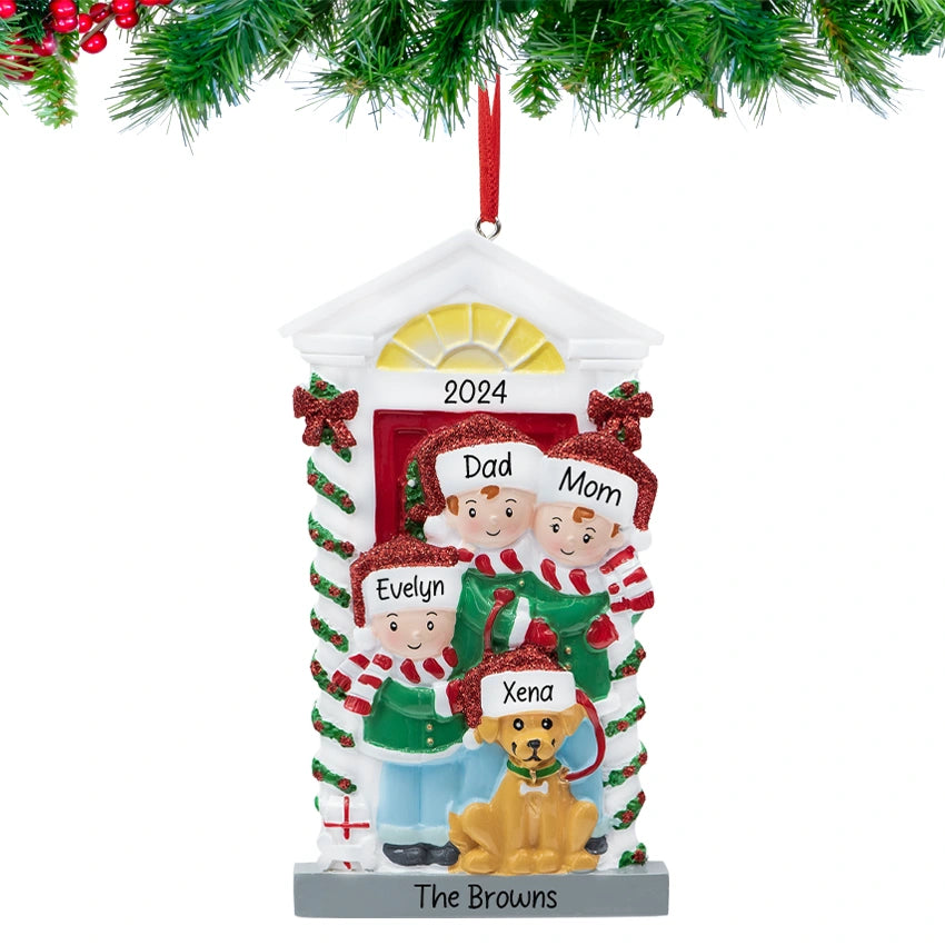 Personalized Family of 3 with Dog Ornament for Christmas Tree