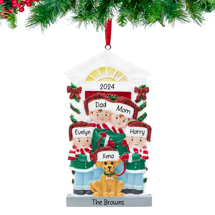 Personalized Family of 4 with Dog Ornament for Christmas Tree