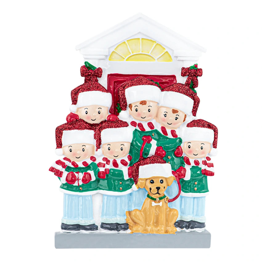 Personalized Family of 6 with Dog Ornament for Christmas Tree