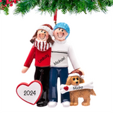 Personalized Couple with Brown Dog Christmas Ornament