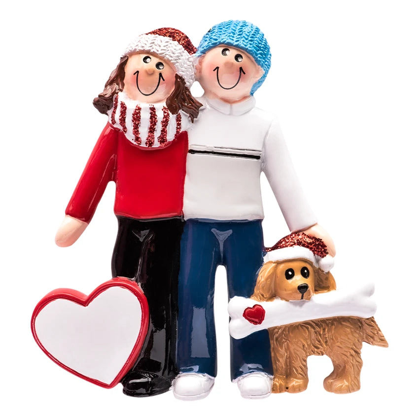 Personalized Couple with Brown Dog Christmas Ornament