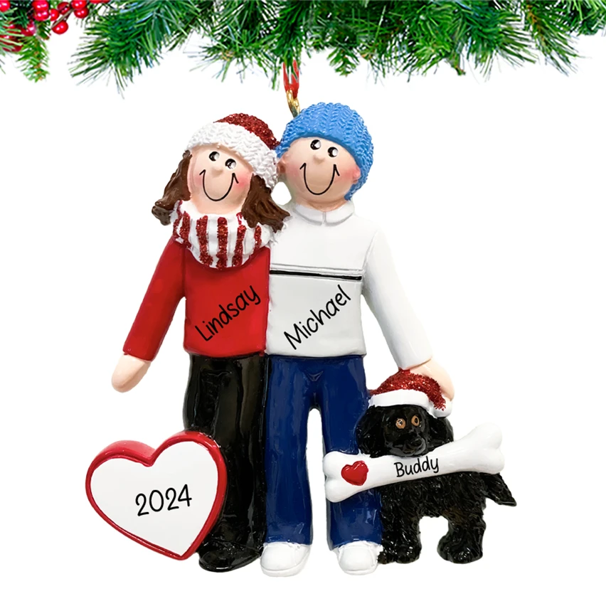 Personalized Couple with Black Dog Christmas Ornament