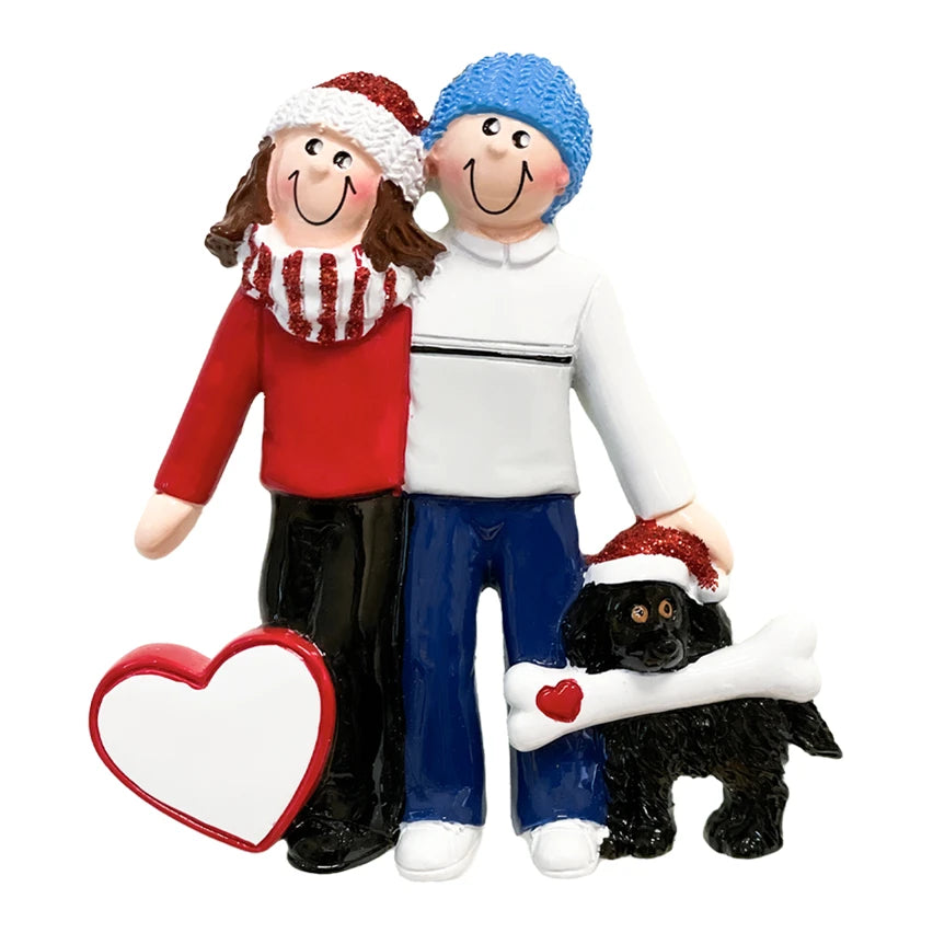 Personalized Couple with Black Dog Christmas Ornament