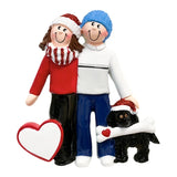 Personalized Couple with Black Dog Christmas Ornament