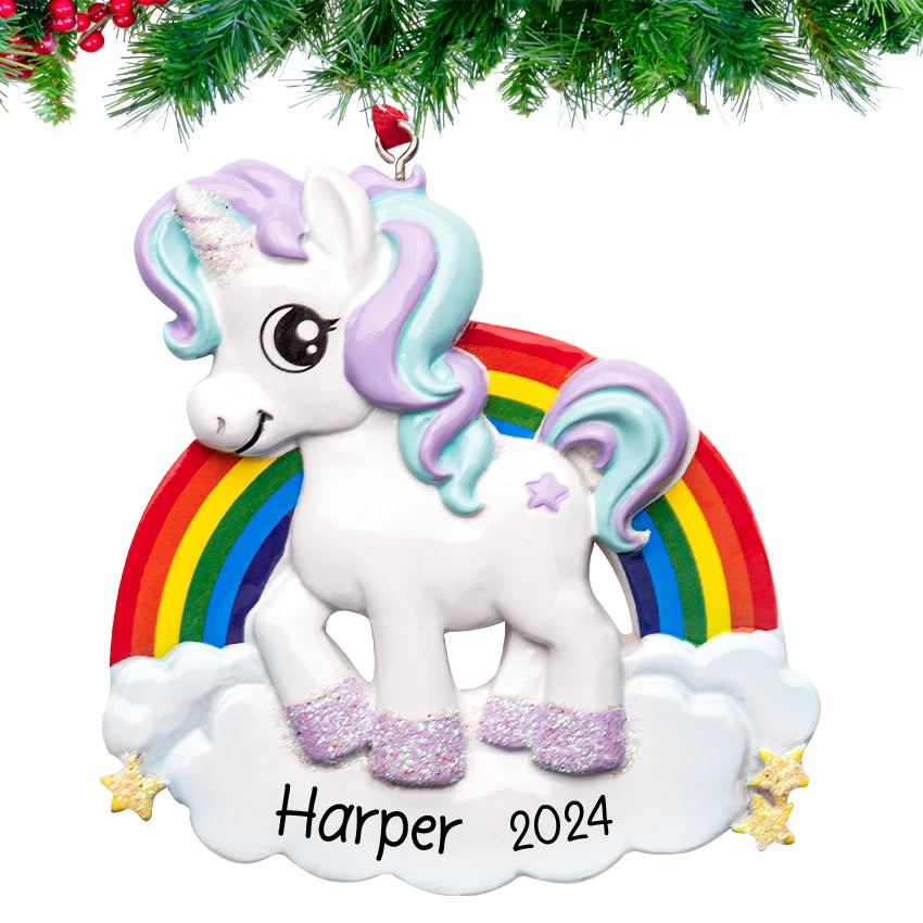 Personalized Rainbow Unicorn Christmas Ornament