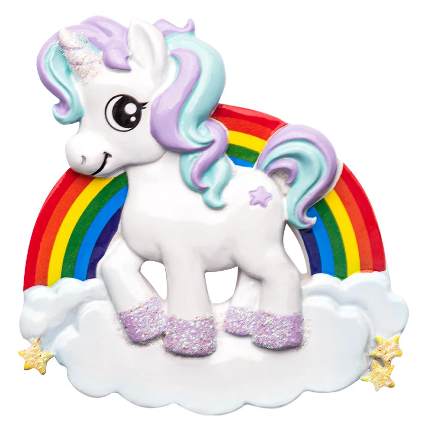 Personalized Rainbow Unicorn Christmas Ornament