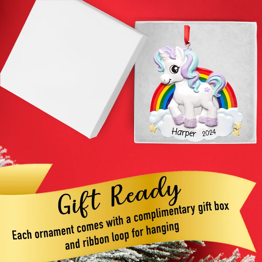 Personalized Rainbow Unicorn Christmas Ornament