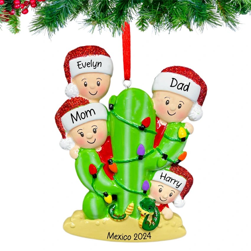 Custom Cactus Family of 4 Christmas Ornament