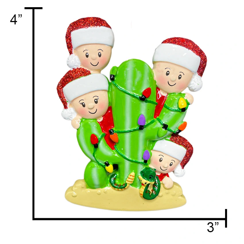 Custom Cactus Family of 4 Christmas Ornament