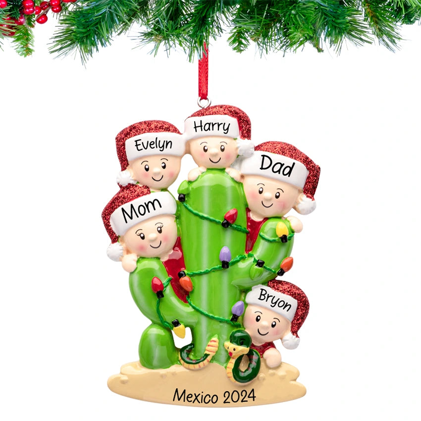 Custom Cactus Family of 5 Christmas Ornament