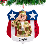 Personalized Soldier Girl Christmas Ornament - US Army Female Soldier