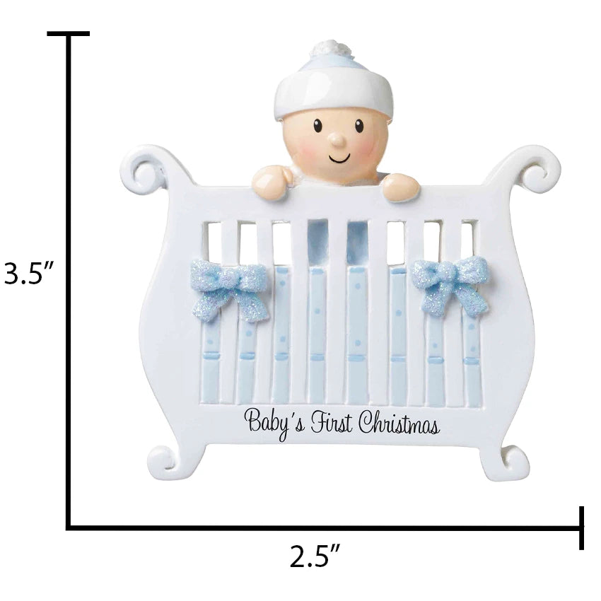 Personalized Baby's First Christmas Ornament - Baby Boy in Crib