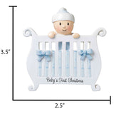 Personalized Baby's First Christmas Ornament - Baby Boy in Crib