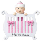 Personalized Baby's First Christmas Ornament - Baby Girl in Crib