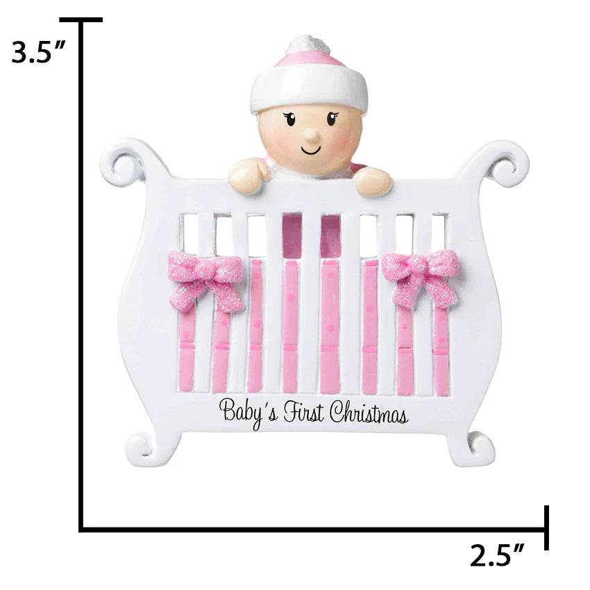 Personalized Baby's First Christmas Ornament - Baby Girl in Crib