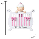 Personalized Baby's First Christmas Ornament - Baby Girl in Crib