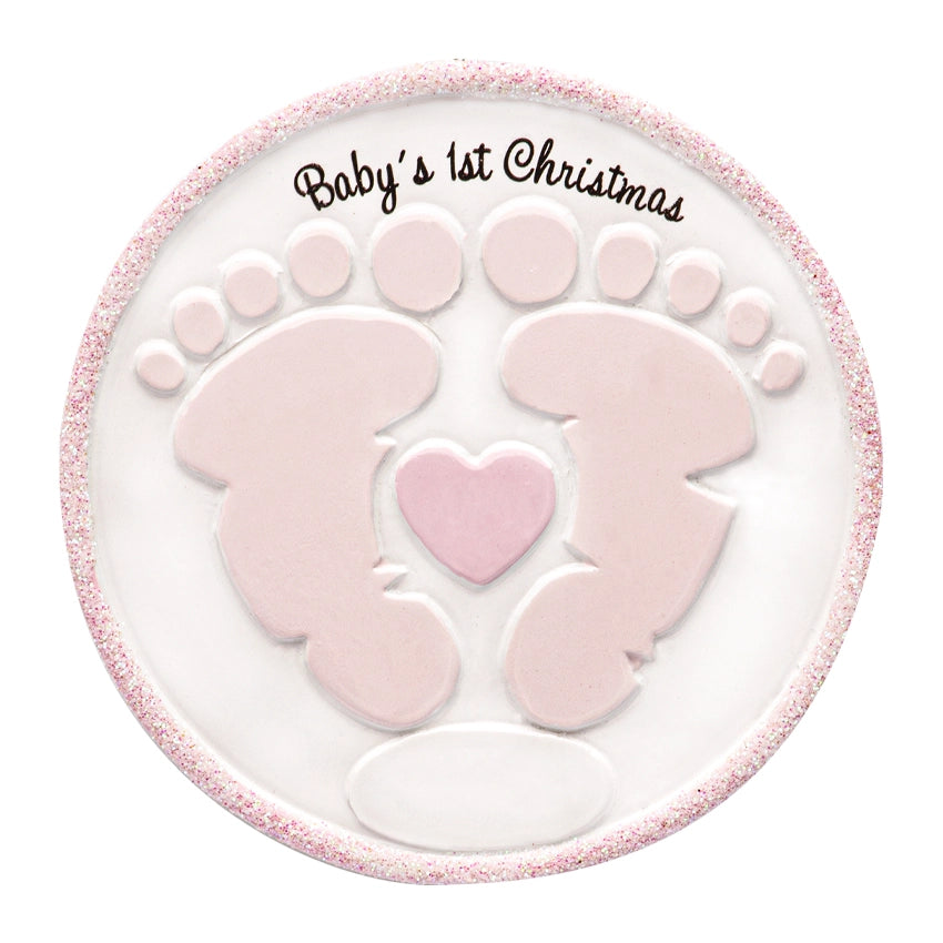 Personalized Baby's First Christmas Ornament Girl - Footprint with Birth Stats & Name