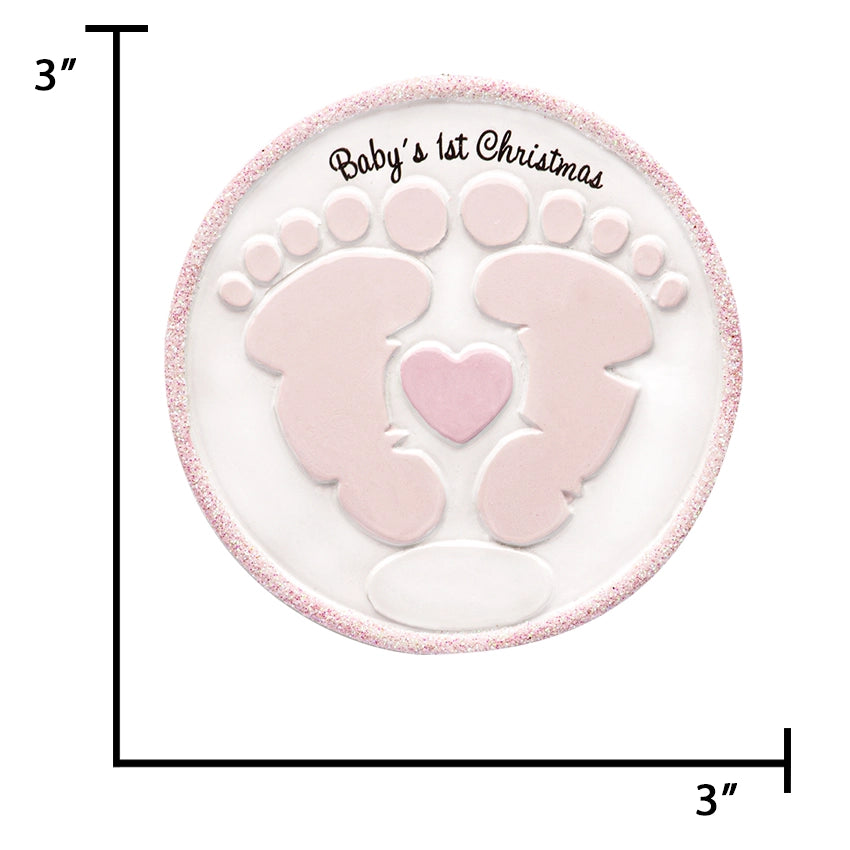 Personalized Baby's First Christmas Ornament Girl - Footprint with Birth Stats & Name