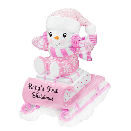 Personalized Baby's First Christmas Ornament Girl- Snowbaby on Sled