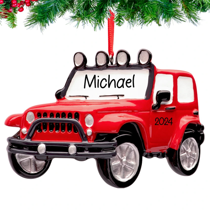 Custom 4X4 Jeep Christmas Ornament Red