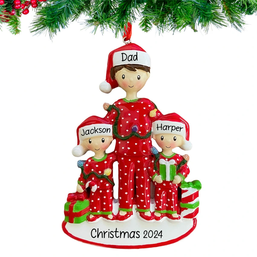 Personalized Single Dad with 2 Children Christmas Ornament