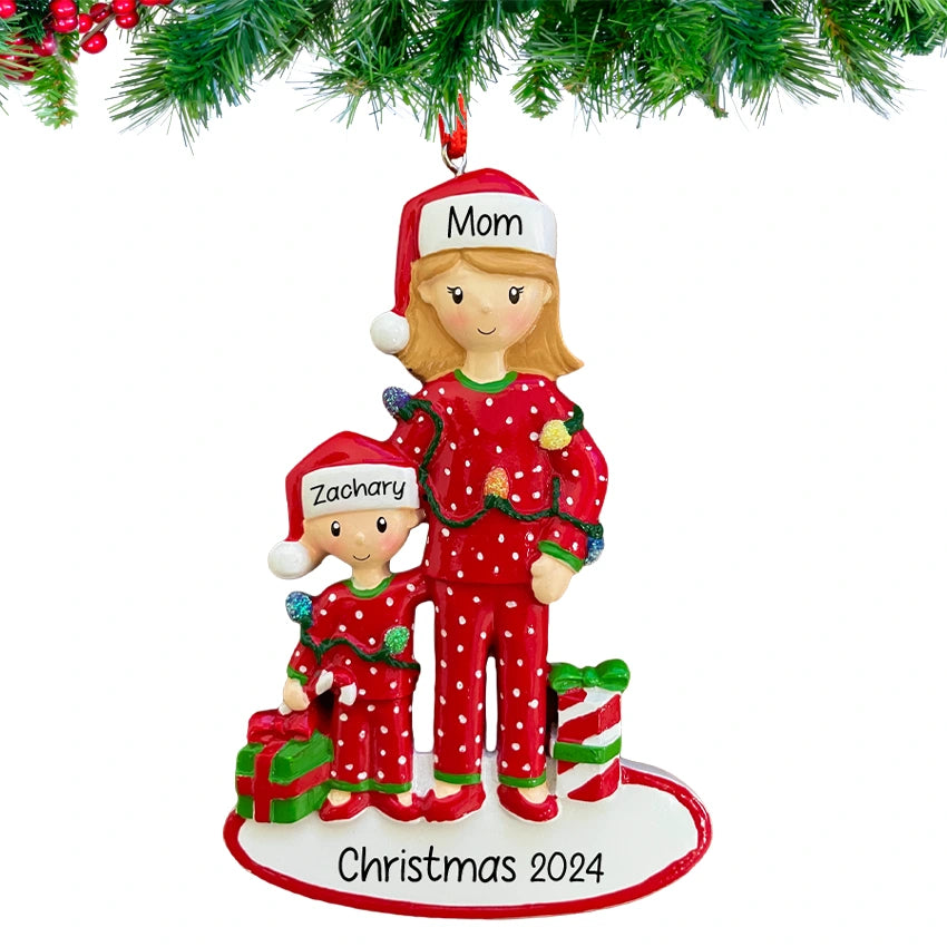 Personalized Single Mom with 1 Child Christmas Ornament