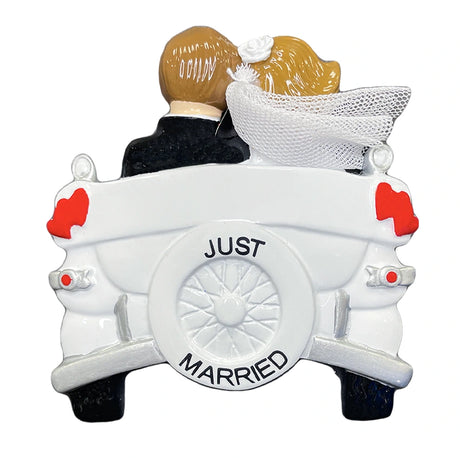 Personalized Just Married Couple in Wedding Car Christmas Ornament