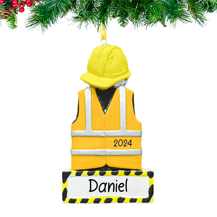 Personalized Construction Safety Vest  Christmas Ornament