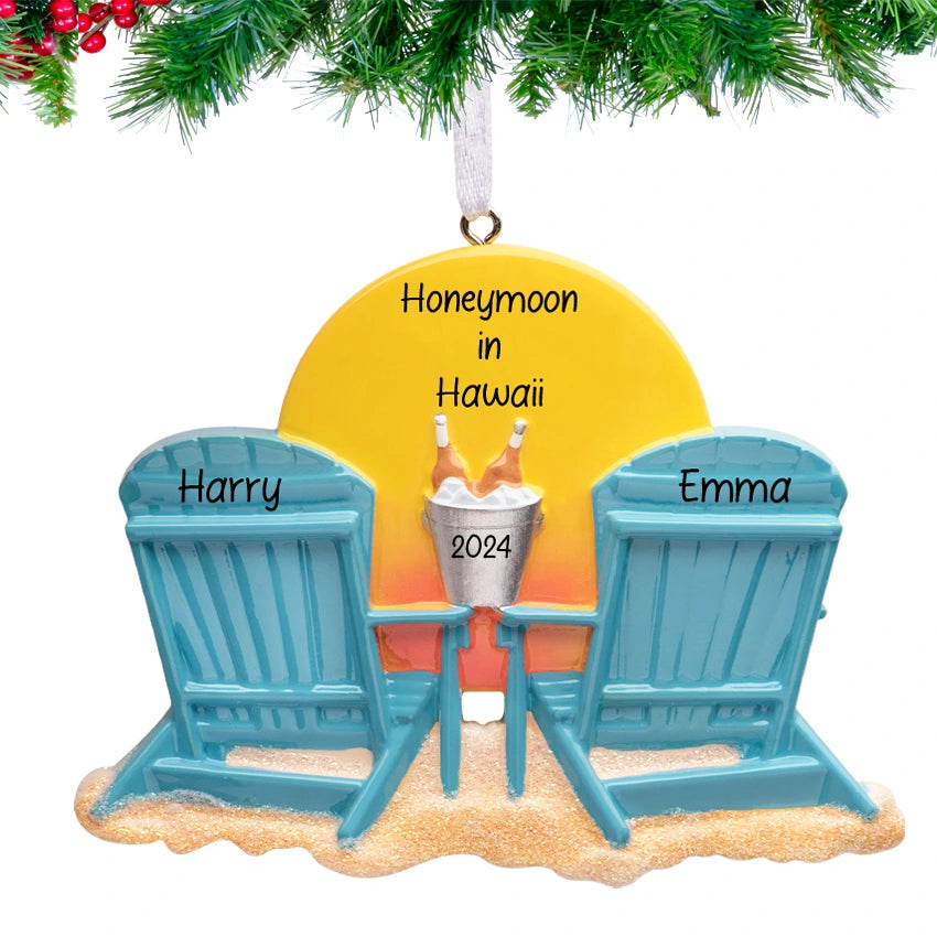 Personalized Beach Chair Couple Christmas Ornament