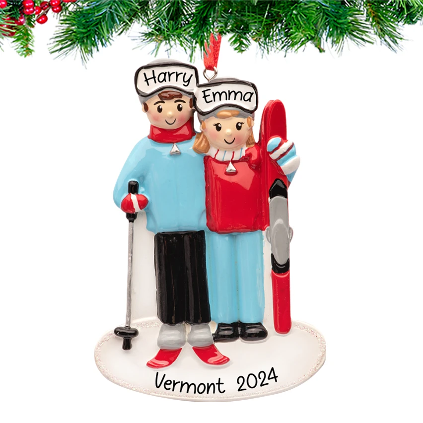 Custom Ski Couple Christmas Ornament