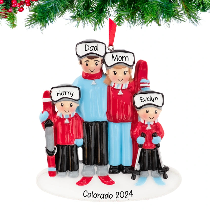 Custom Ski Family of 4 Christmas Ornament