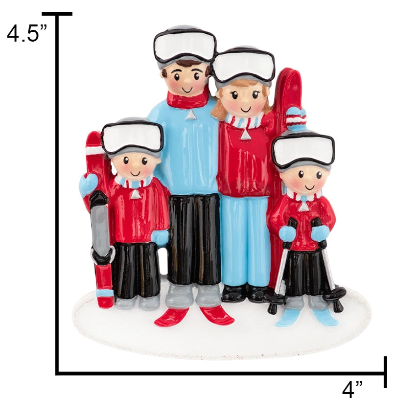 Custom Ski Family of 4 Christmas Ornament