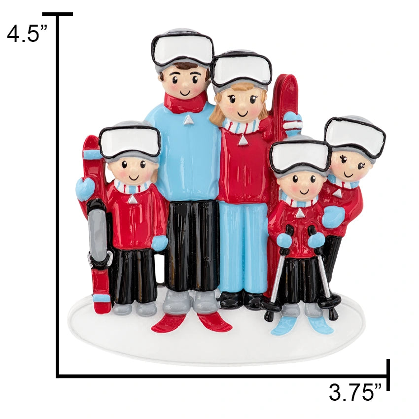 Custom Ski Family of 5 Christmas Ornament