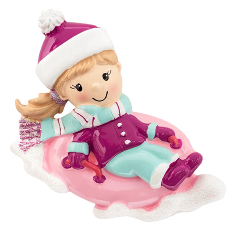 Personalized Snow Tubing Girl Christmas Ornament