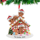 Personalized Gingerbread House Family of 3 Christmas Ornament