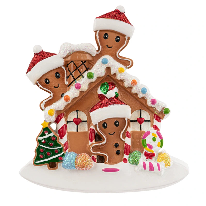 Personalized Gingerbread House Family of 3 Christmas Ornament