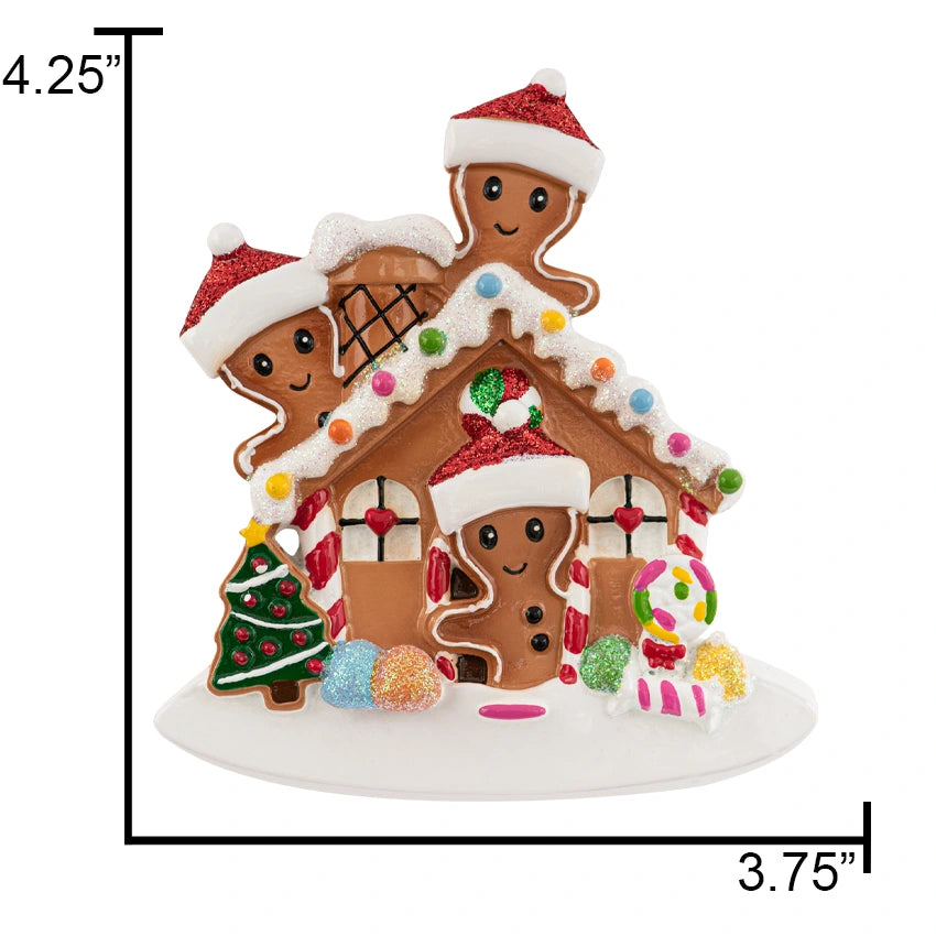 Personalized Gingerbread House Family of 3 Christmas Ornament