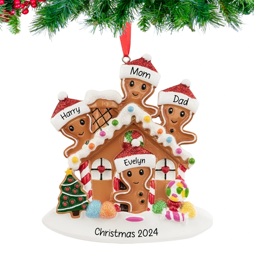 Personalized Gingerbread House Family of 4 Christmas Ornament