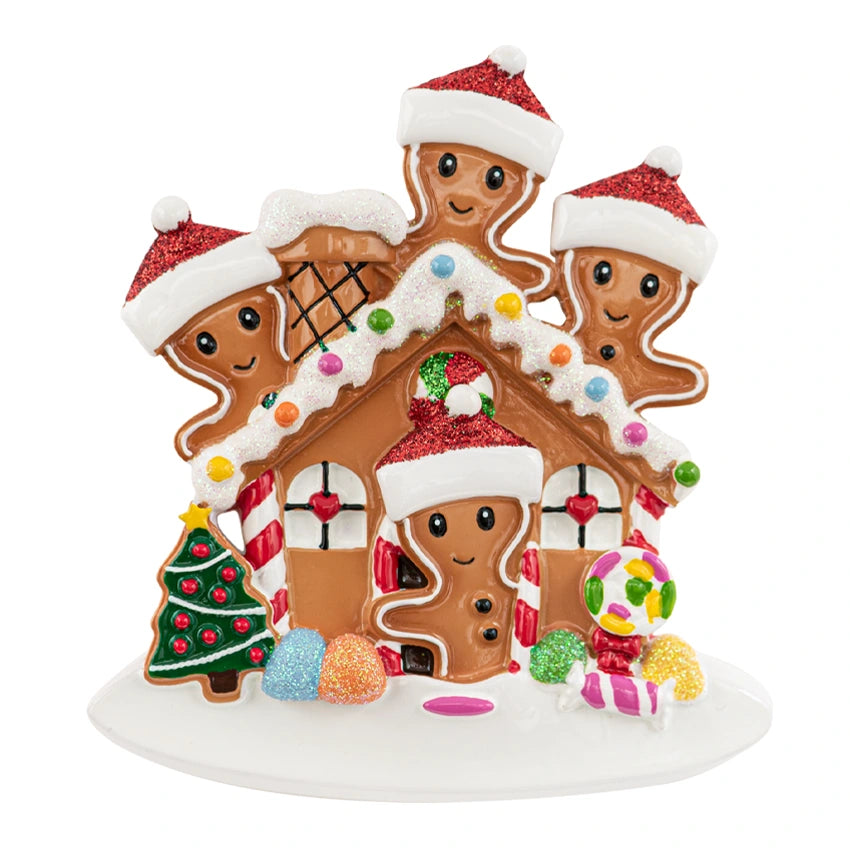 Personalized Gingerbread House Family of 4 Christmas Ornament