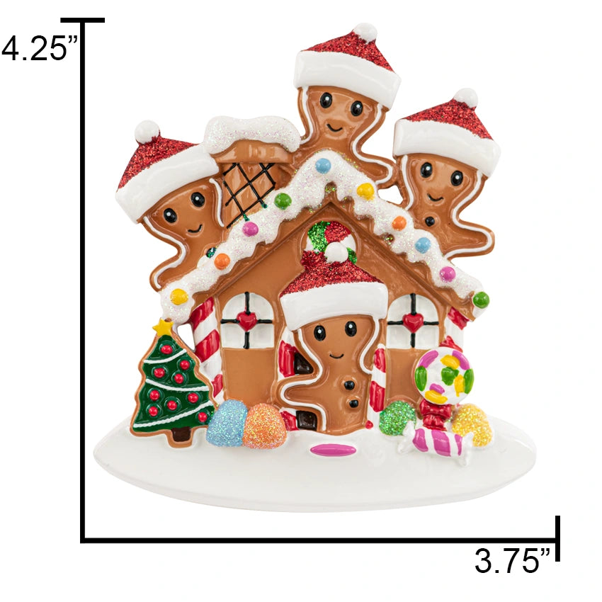 Personalized Gingerbread House Family of 4 Christmas Ornament