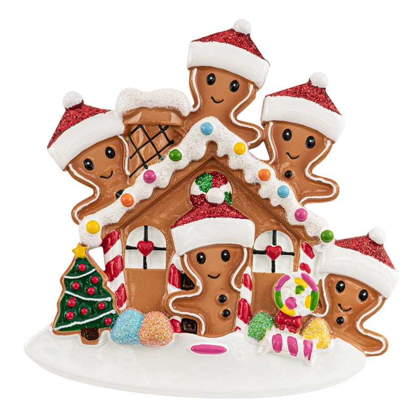 Personalized Gingerbread House Family of 5 Christmas Ornament