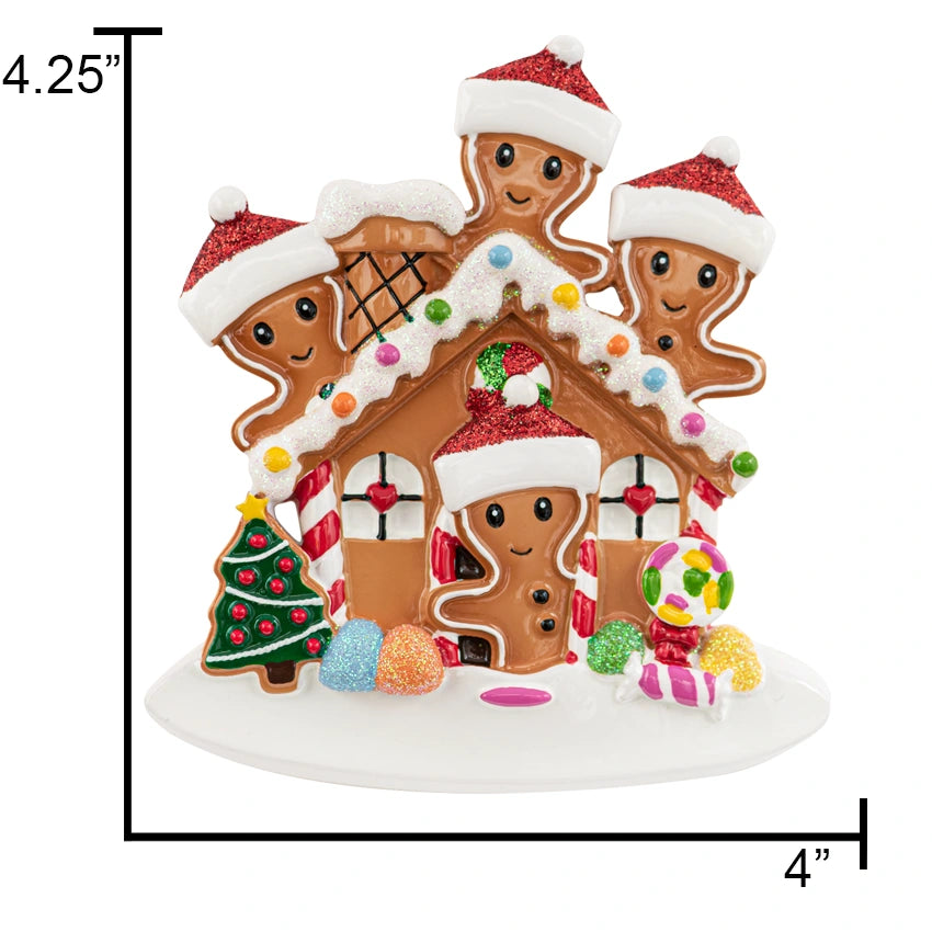 Personalized Gingerbread House Family of 5 Christmas Ornament