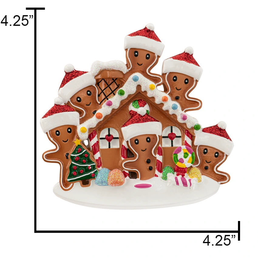 Personalized Gingerbread House Family of 6 Christmas Ornament