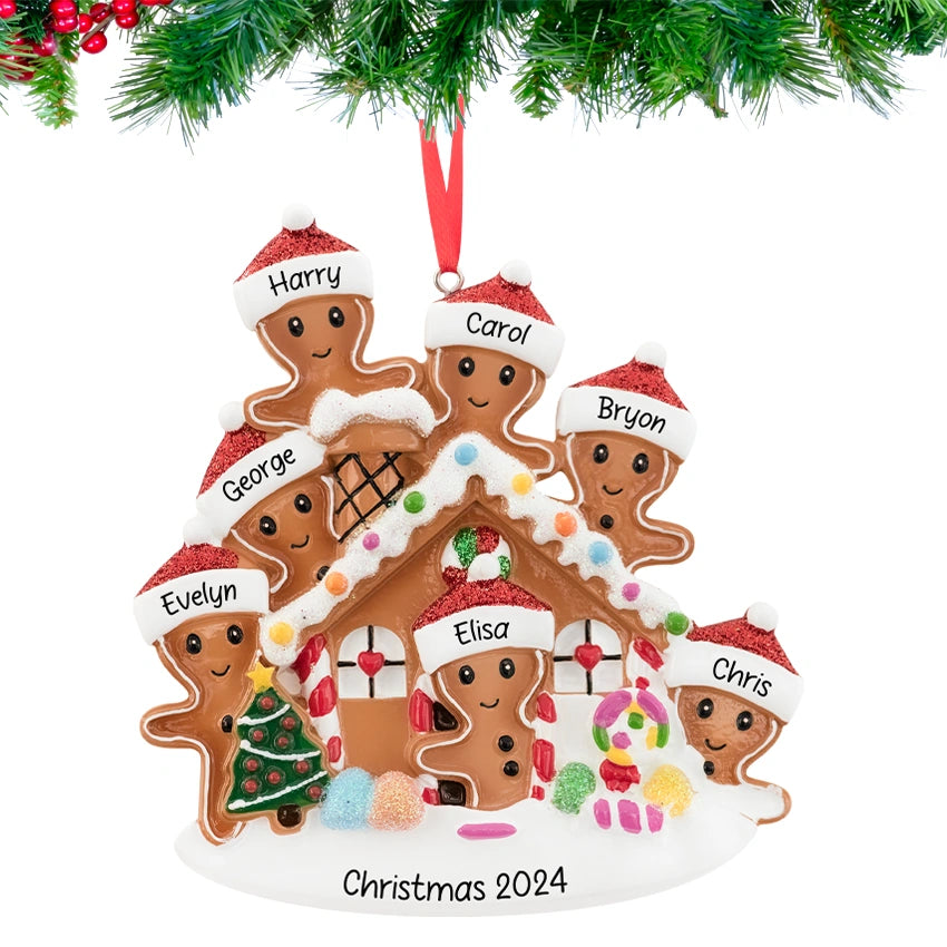 Personalized Gingerbread House Family of 7 Christmas Ornament