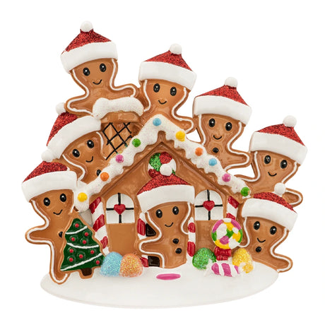 Personalized Gingerbread House Family of 8 Christmas Ornament