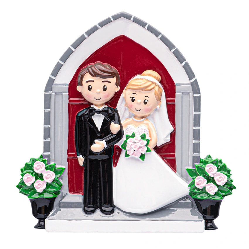 Personalized Bride & Groom in Front of Church Christmas Ornament